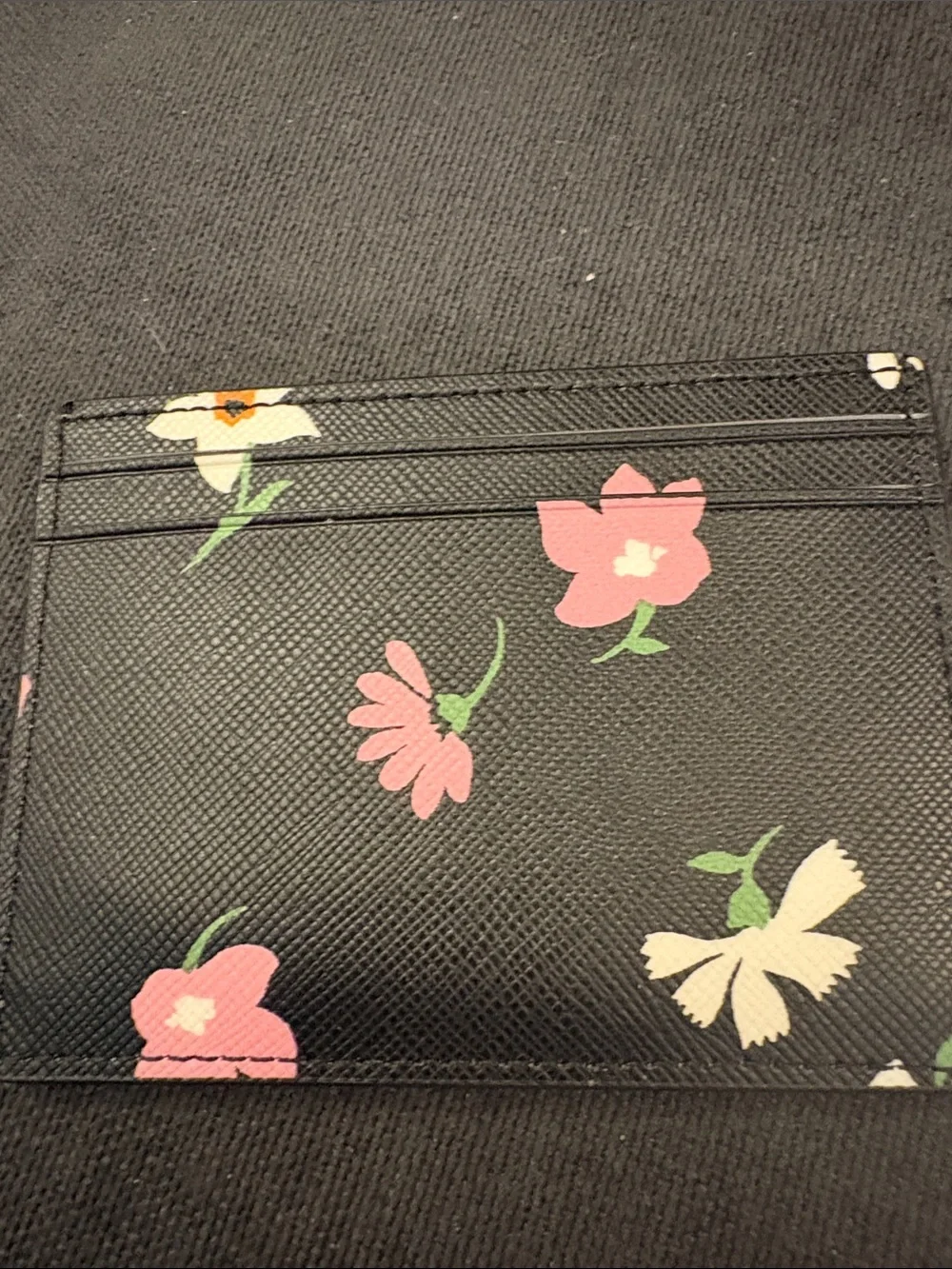kate spade Black Floral Card Holder with Gold Logo